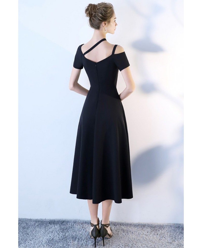 Simple Chic Black Tea Length Party Dress with Sleeves #BLS86029 ...