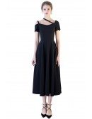 Simple Chic Black Tea Length Party Dress with Sleeves