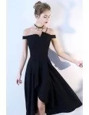 Fashion Black Tea Length Formal Dress Off Shoulder
