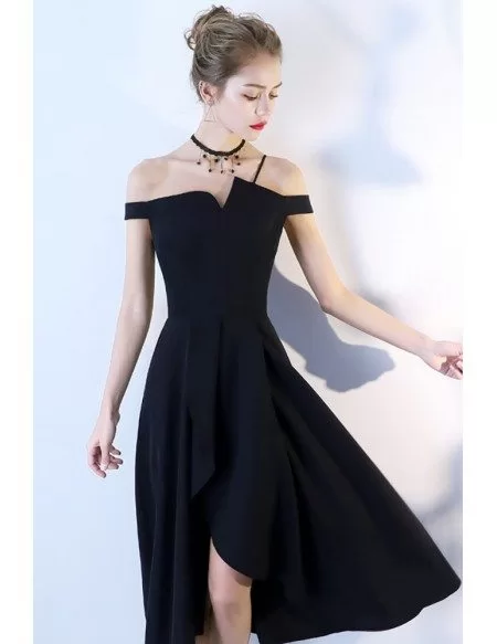 Fashion Black Tea Length Formal Dress Off Shoulder #BLS86030 - GemGrace.com