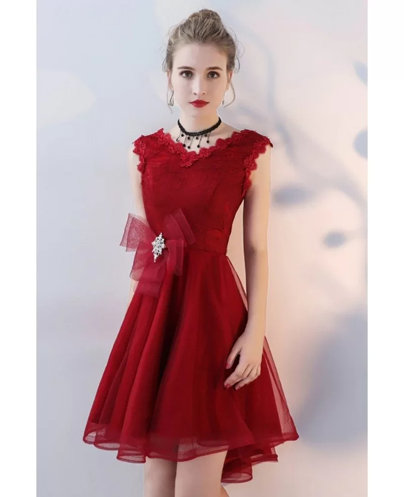 Lace Neckline Burgundy Short Homecoming Dress with Ruffles #BLS86118 ...