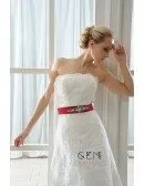 A-Line Strapless Court Train Lace Wedding Dress With Beading
