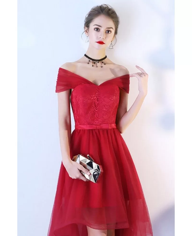 Red High Low Tulle Homecoming Party Dress Off Shoulder #BLS86005 ...