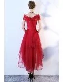 Red High Low Tulle Homecoming Party Dress Off Shoulder