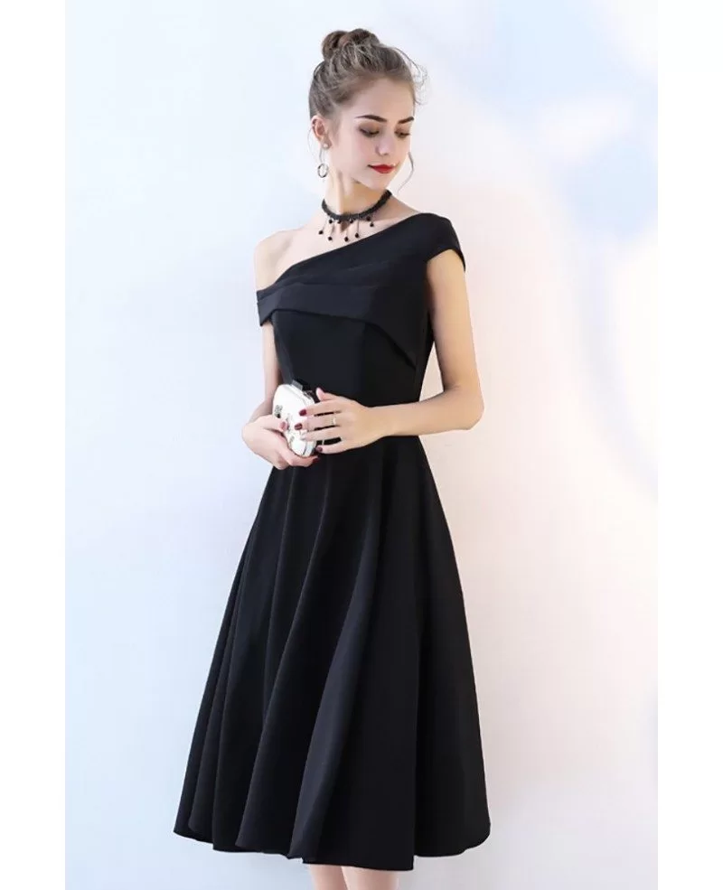 Simple Black One Shoulder Midi Party Dress #BLS86051 - GemGrace.com