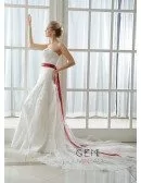A-Line Strapless Court Train Lace Wedding Dress With Beading