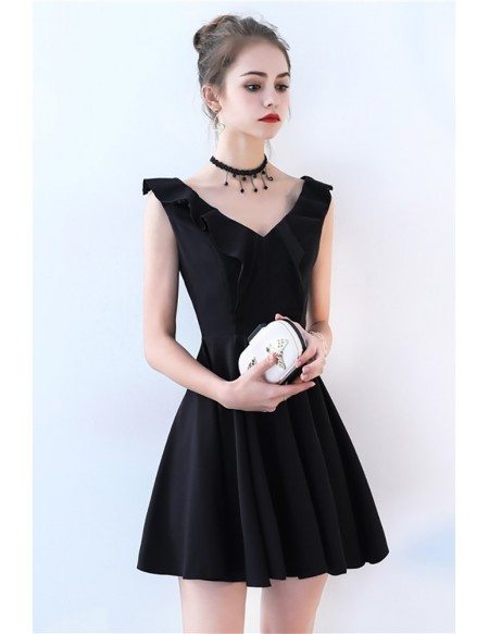 Little Black V-neck Flare Homecoming Party Dress