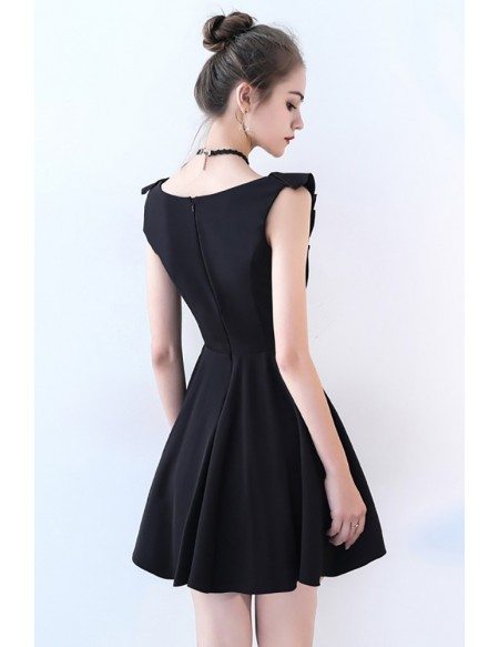 Little Black V-neck Flare Homecoming Party Dress