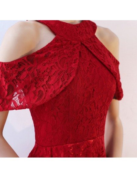 Tea Length Red Lace Homecoming Party Dress Aline