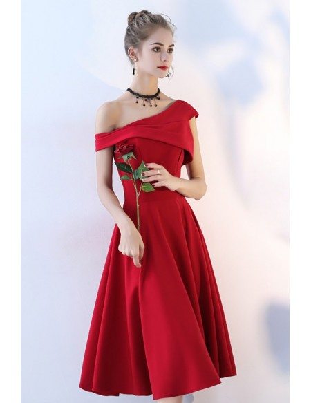 Simple Burgundy Red Aline Party Dress One Shoulder #BLS86087 - GemGrace.com
