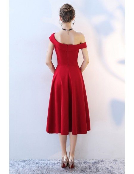 Simple Burgundy Red Aline Party Dress One Shoulder