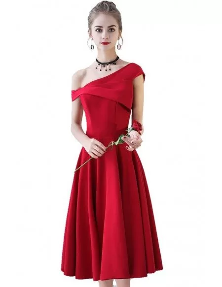 Simple Burgundy Red Aline Party Dress One Shoulder