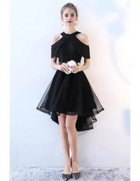 Black Tulle High Low Homecoming Dress Cold Shoulder