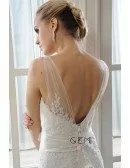Mermaid V-neck Court Train Tulle Wedding Dress With Beading Appliques Lace Flowers