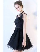 Little Black Tulle Short Homecoming Dress Flare with Straps