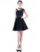 Little Black Tulle Short Homecoming Dress Flare with Straps