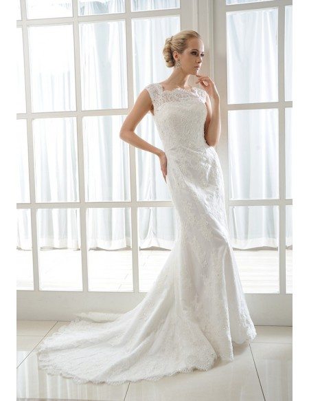 Mermaid Scoop Neck Court Train Tulle Wedding Dress With Beading Appliques Lace