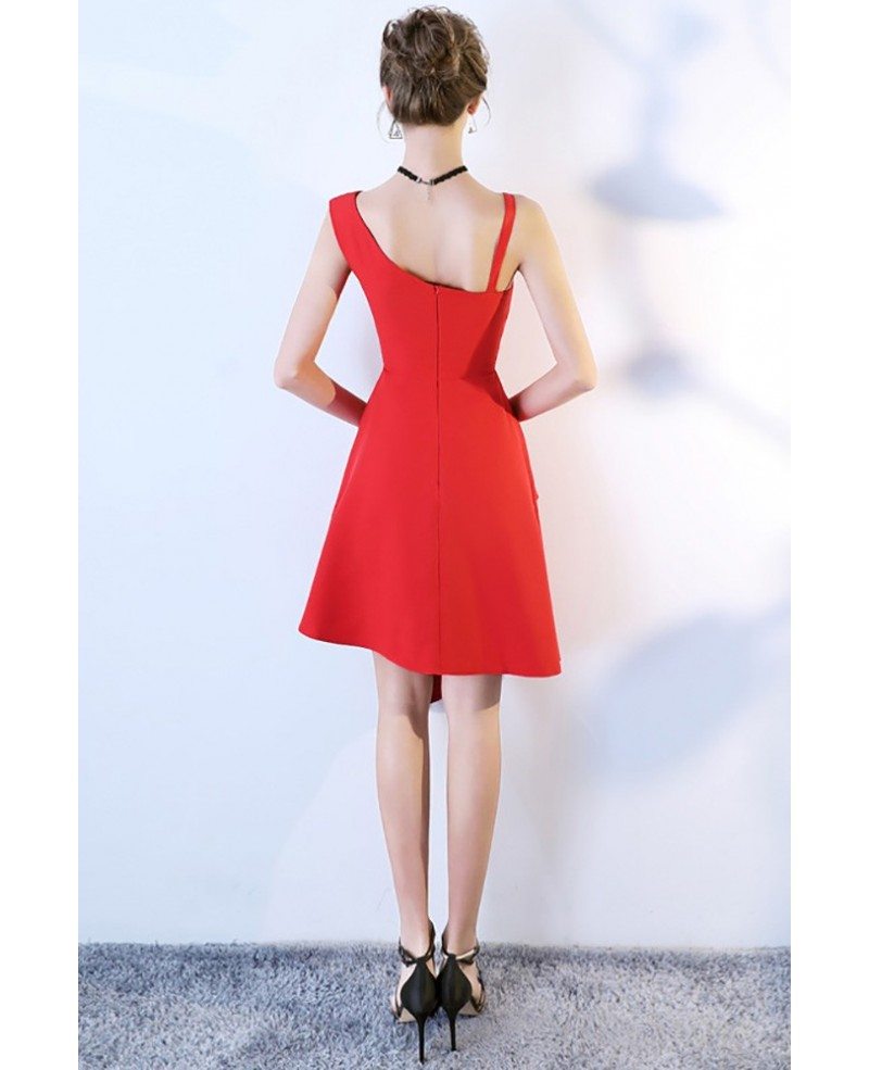 20194 Red Asymmetrical Chiffon Dress