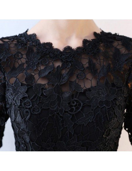 Black Lace Half Sleeve High Low Homecoming Prom Dress