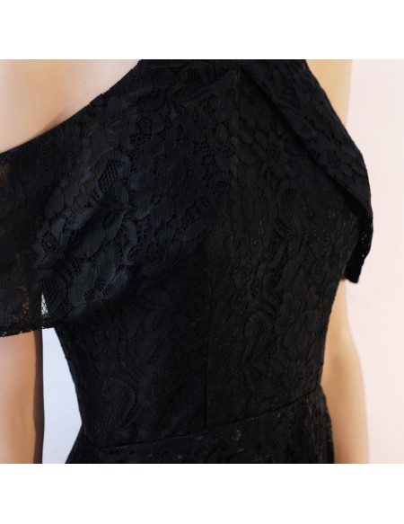 Tea Length Black Aline Lace Party Dress Cold Shoulder