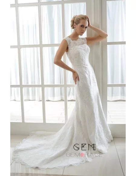 Mermaid Scoop Neck Court Train Tulle Wedding Dress With Beading Appliques Lace