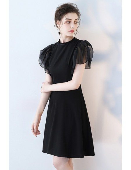 Elegant Short Black Formal Party Dress with Puffy Sleeves