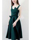 Dark Green Pleated Aline Party Dress with Straps
