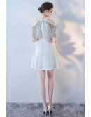 Short White Aline Homecoming Dress Halter with Black Lace