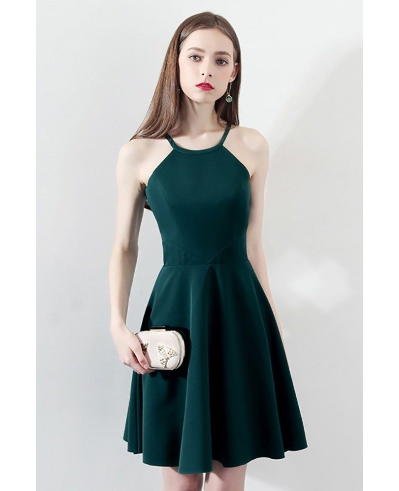 Slim Dark Green Aline Short Party Dress Halter #HTX86092 - GemGrace.com