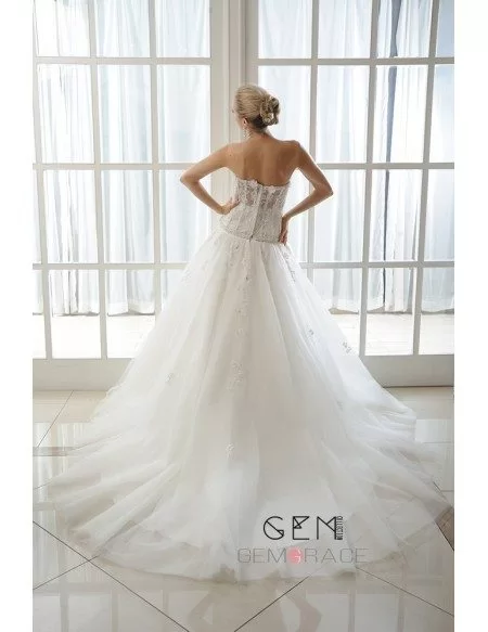 Ball-Gown Sweetheart Cathedral Train Tulle Wedding Dress With Beading Appliques Lace