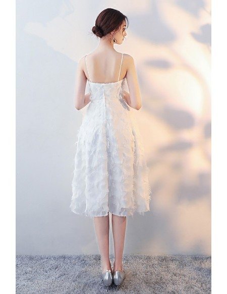 Pretty White Lace Tea Length Party Dress with Straps