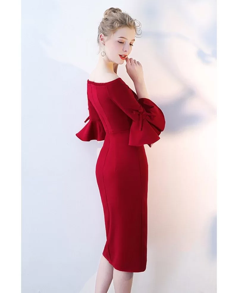 Sexy Off Shoulder Burgundy Mermaid Party Dress with Side Slit #HTX86105 ...