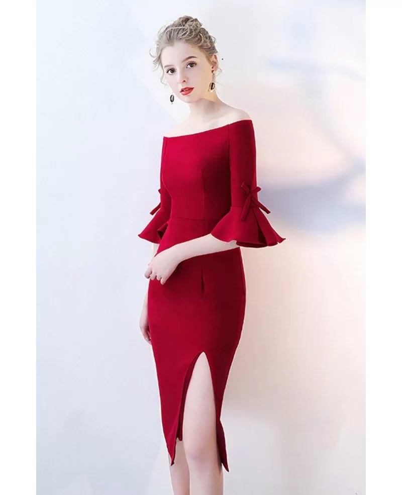 Sexy Off Shoulder Burgundy Mermaid Party Dress with Side Slit #HTX86105 ...