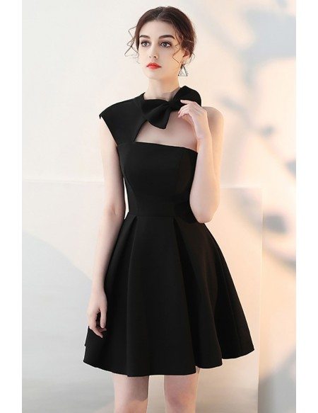Fit and Flare Little Black Homecoming Dress with Cute Bow