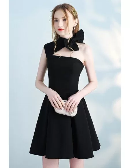Lovely Black Halter Short Homecoming Dress Open Back