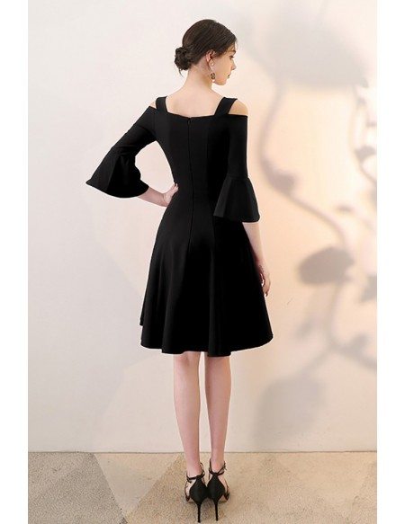 Black Aline Short Homecoming Dress with Bell Sleeves