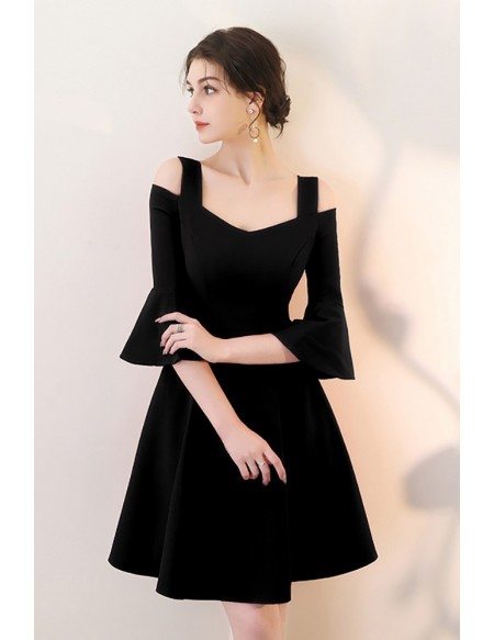 Black Aline Short Homecoming Dress with Bell Sleeves