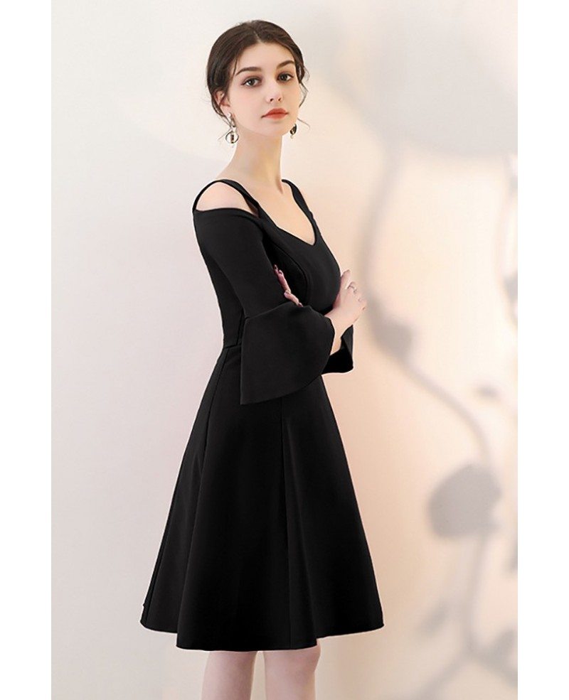 Black Aline Short Homecoming Dress with Bell Sleeves #HTX86082 ...