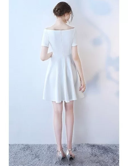 White Off Shoulder Simple Short Homecoming Dress with Sleeves