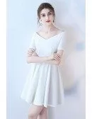 White Off Shoulder Simple Short Homecoming Dress with Sleeves