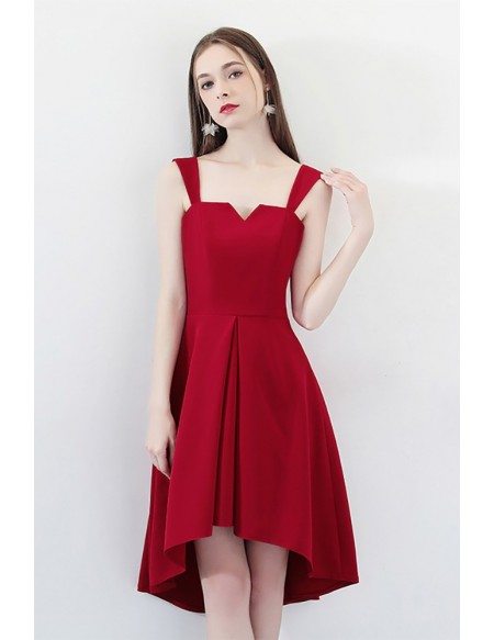 Burgundy High Low Homecoming Party Dress with Straps