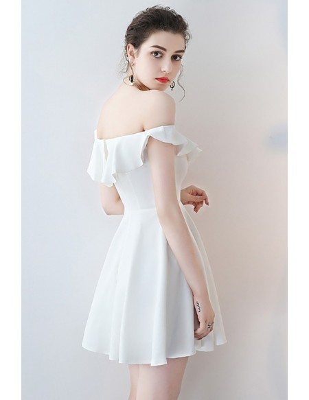 Little White Off Shoulder Mini Homecoming Dress with Flounce