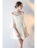 Gorgeous Off Shoulder Short Champagne Party Dress with Sleeves