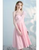 Cute Pink Short Party Dress with Feathers Beaded Neckline