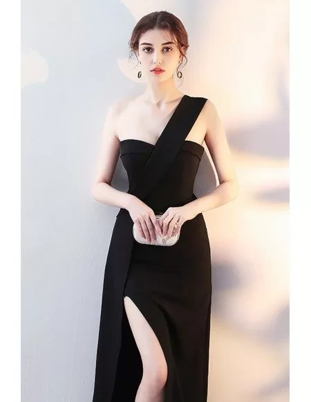 Chic Black One Strap Maxi Party Dress with Side Slit