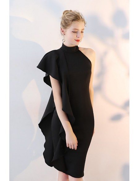 Gorgeous Black Sheath Party Dress Short Halter with Ruffles #HTX86029 ...