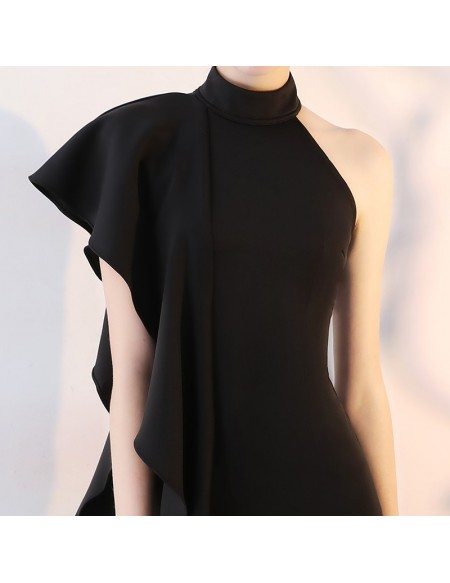 Gorgeous Black Sheath Party Dress Short Halter with Ruffles