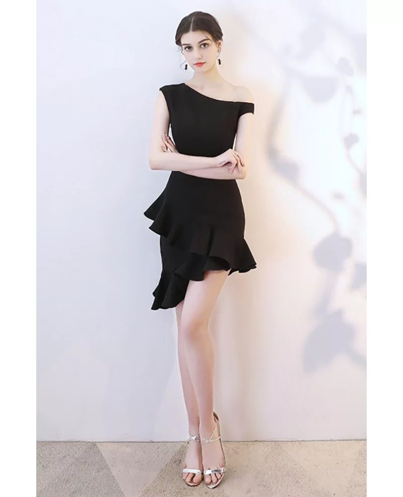 Little Black Fitted Mermaid Short Party Dress with Ruffles #HTX86025 ...