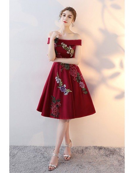 maroon embroidered dress