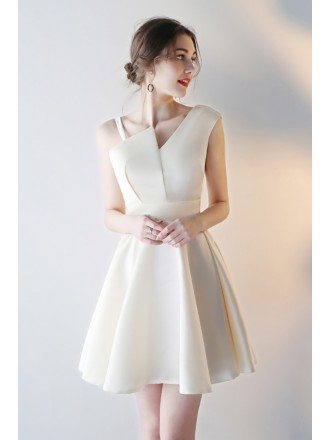 Simple Champagne Homecoming Party Dress Short with Asymmetrical Straps